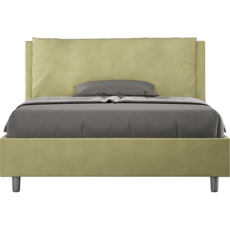 Letto alla Francese rivestito in Microfibra - ANTEA - Dimensione Rete: 140x190 - Colore: Tè verde - Tipologia Letto: Senza Rete