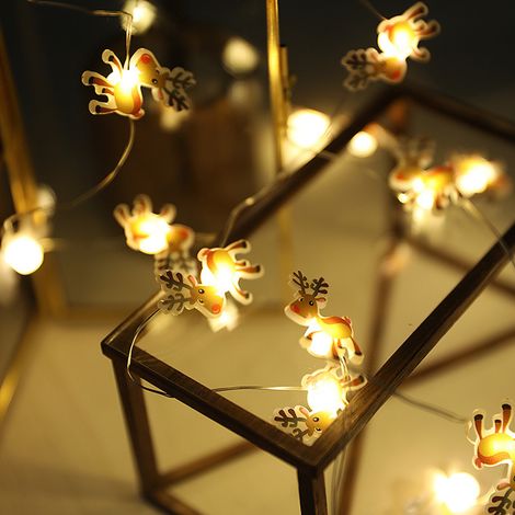 Guirnalda de luces con diseño de ciervo, luz fija/intermitente, 2 m (20 LED), resistente al agua (IP42), funciona con pilas AA. (1/5)