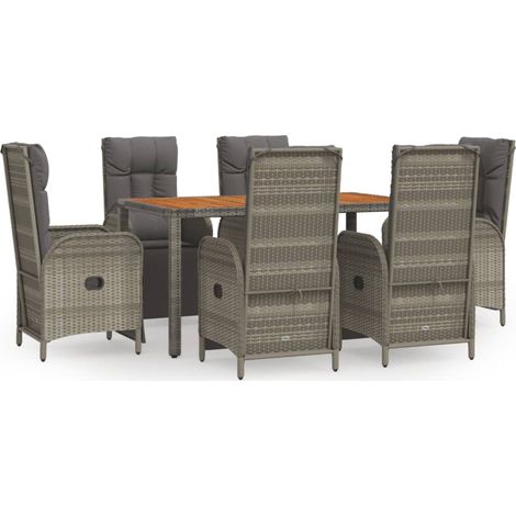 Maison Exclusive - 7-tlg. Garten-Essgruppe mit Kissen Grau Poly R