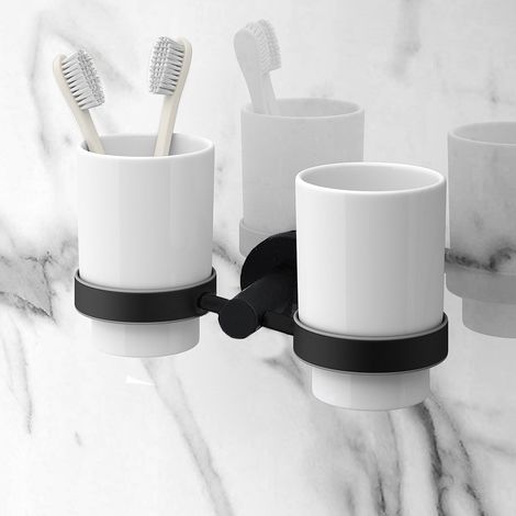 Modern Round Black Matte Double Tumbler Holder (1/3)