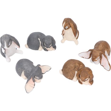 Lapin à oreilles tombantes miniature, mignon, réaliste, non toxique, décoration pour enfants (garçons et filles), lot de 6 figurines de lapins. (1/5)