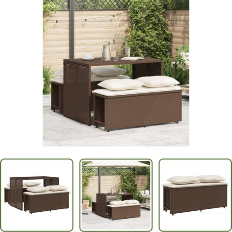 Gartenbank - 3-tlg. Garten-Essgruppe mit Kissen Braun Poly Rattan (1/5)