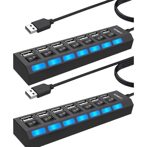 Hub USB 7 Ports - USB 2.0 - Avec Interrupteur LED Individuel - Portable - Pour Ordinateur Portable PC MacBook - Lot De 2 (1/5)