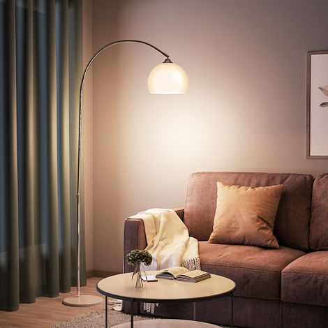 Arched Floor Lamp Tall Curved Design with Marble Base White Lampshade,145 to 220CM