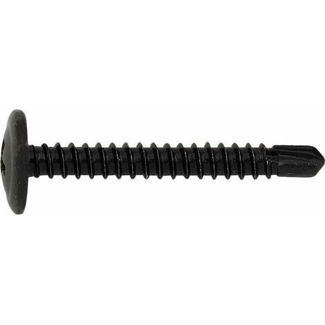 Selbstbohrende Schrauben – Flacher, gewölbter Kopf mit gestanzter Unterlegscheibe – Kreuzschlitzantrieb – Schwarz verzinkt, 4,2 x 13 mm – Packung mit 500 Stück (1/2)