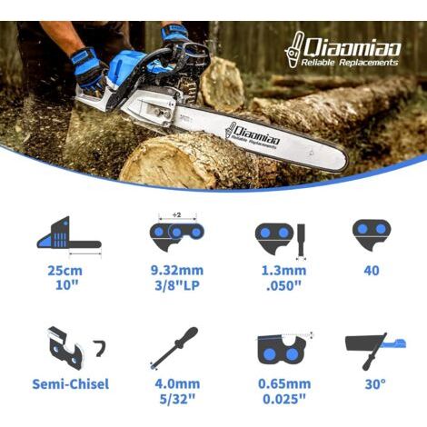 Un jeu de 3 chaînes de tronçonneuse, 25 cm, 3/8 pouce LP, 1,3 mm, 40 maillons – à faible rebond, adaptées aux bois durs – compatibles avec des marques telles que Makita, Bosch et Greenworks. (1/3)
