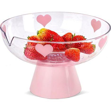 Bol à fruits en plastique pour plan de cuisine, bol décoratif rose avec piédestal drainable amovible, bol moderne sur pied haut pour décoration intérieure, présentation sur bureau, rangement de cuisin (1/5)