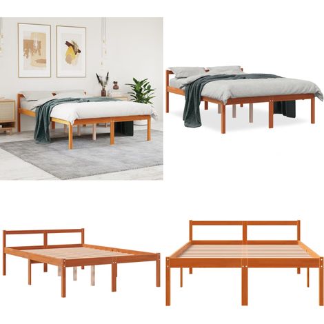 Lit pour personne âgée sans matelas 135x190 cm bois pin massif - Lit Senior - Lit Pour Personne Agée - Lit Haut - Lit Bois - Lit Design - Home & Living (1/5)