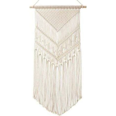 Appendiabiti da parete per piante, decorazione in arazzo bohémien in corda di cotone lavorata a maglia, 76 x 35,6 cm - Avorio