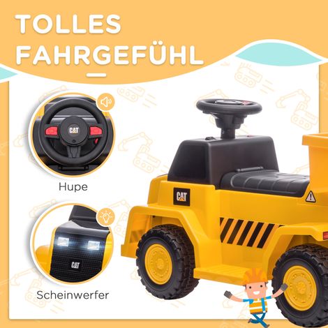 Camion-benne électrique enfant avec benne basculante, vitesse 3 km/h, feux avant, avertisseur sonore, jaune, 74,5 x 36 x 43,5 cm