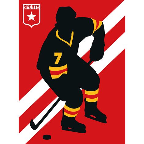 Papier peint panoramique rétro Hockey sur glace Tapisserie panoramique chambre garçon & ado Papier peint panoramique design sport rouge, noir & jaune (1/2)