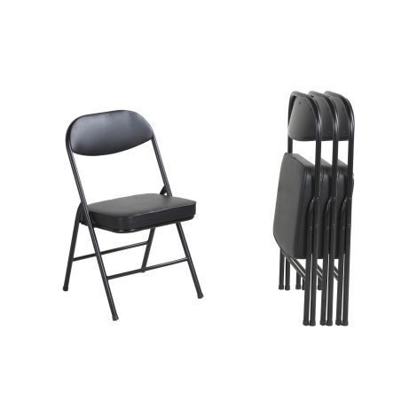 Lot de 4 chaises pliantes en acier et similicuir avec siège rembourré, noir (1/5)