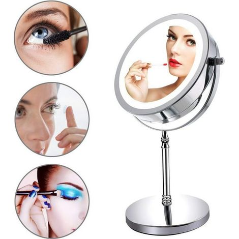 10X Magnifying Lighted Makeup Mirror, 8 Inch Two Sided White Daylight LED Shadow Free LED Vanity Mirror, Battery and USB Cable Operated (1/5)