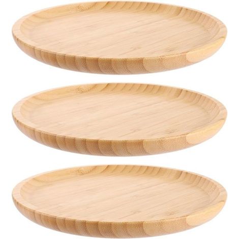 Lot de 3 Plateau Bois Rond, 25 x 25 x 2 cm Plateau Bambou, Plateau de Service Rond pour Desserts, Fromages, Charcuterie (1/5)