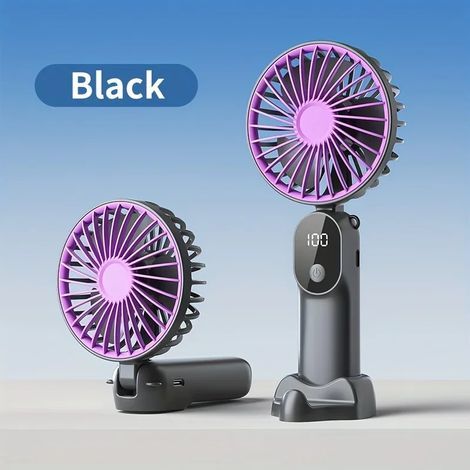 Mini ventilateur portable pliable à suspendre autour du cou, 6 vitesses, rechargeable par USB, avec affichage numérique et format de poche.-AquaForge (1/5)