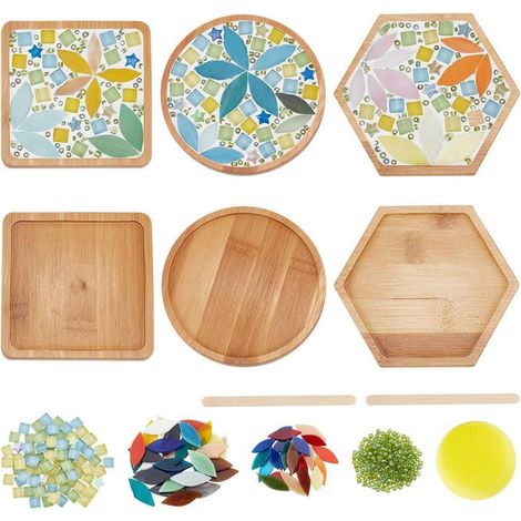 DIY Mosaik Untersetzer Set für Erwachsene, 3er-Pack Bambus-Untersetzer mit Glasfliesen (1/4)