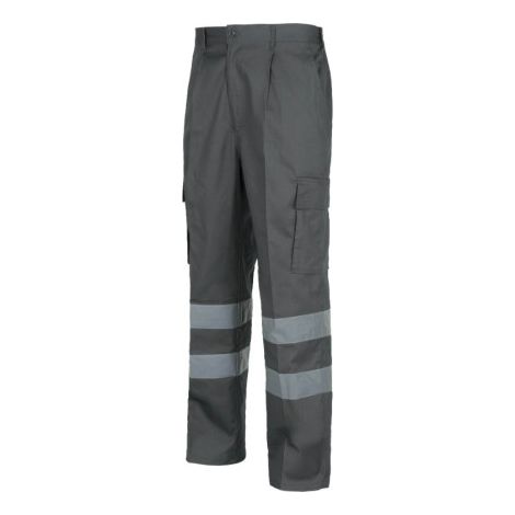 Pantalón recto de algodón con cintas reflectantes WORKTEAM B1447 56 Gris