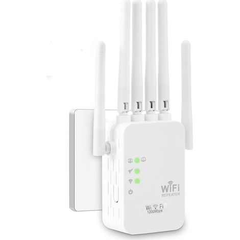 WiFi Extender Range Booster 1200Mbps,  Dual Band 5GHz and 2.4GHz WiFi Repeater,  WiFi Signal Amplifier with 6 Antennas and 2 LAN/WAN Ports for Home and Office,  Wireless Internet Booster (1/5)