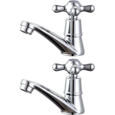 1 paire de robinets de lavabo, robinet de lavabo à levier cruciforme pour eau froide et chaude pour salle de bain (1/4)