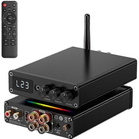 2 Stück TPA3116D2 Bluetooth 5.3 Class D 2.0 Leistungsverstärker, 200 W Audioverstärker, USB-Eingang, Fernbedienung, europäischer Stecker (1/5)