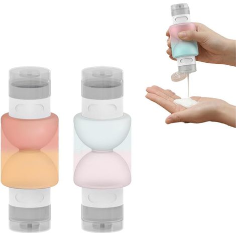 Lot de 2 flacons distributeurs à pompe de voyage 2 en 1 pour articles de toilette, anti-fuite, portables, taille de voyage pour lotion, shampooing, crème, savon (bleu + orange) (1/5)