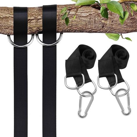 Aufhängegurte für Hängematten und Schaukeln – 1 Paar verstärkte Gurte mit Karabinern und D-Ringen, Outdoor-Zubehör für Bäume, Camping, Fitness und Garten (100 cm) (1/5)
