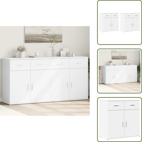 Sideboards 2 Stk. Weiß 79x38x80 cm Holzwerkstoff - Schreibtisch - Wohnzimmermöbel - Regal - Sideboard - Holzmöbel (1/5)
