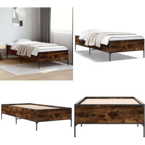 Bettgestell Räuchereiche 75x190 cm Holzwerkstoff und Metall - Holzbettfassungen - Doppelbett Gestell - Bettrahmen - Bettgestell Braun - Massivholzbette - Home & Living (1/5)