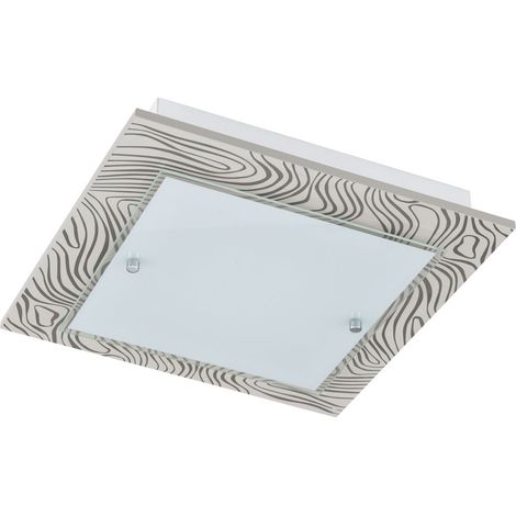 Wohnzimmerlampe Deckenlampe Deckenleuchte Esszimmerlampe Schlafzimmerleuchte, Glas Stahl gemustert weiß braun, LED 24W 217Lm warmweiß, LxB 38x38cm (1/3)