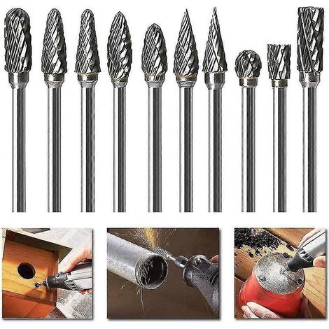 Online Store - Jeu de 10 fraises pour Dremel, embouts de sculpture en carbure à double coupe, queue de 3,2 mm (1/8"), argentées. (1/3)