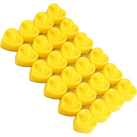 24 Stück herzförmige LED-Teelichter aus Kunststoff, flammenlos, geruchlos, mit Fernbedienung, gelb, für die Heimdekoration (1/5)