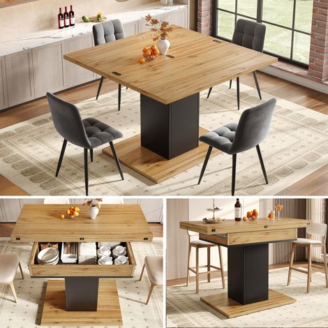 60-120x120 cm Table à Manger Extensible avec Rangement pour Repas Salle à Manger et Cuisine 4 Personnes (1/5)