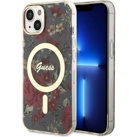 Funda rígida Guess GUHMP14MHCFWSA para iPhone 14 Plus/15 Plus de 6,7 pulgadas, color verde/caqui, con diseño floral y MagSafe. (1/5)