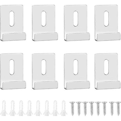 Lot de 8 clips de fixation murale pour miroir, supports de miroir en métal, crochets, clips de maintien pour miroir sans cadre à large canal (1/4)