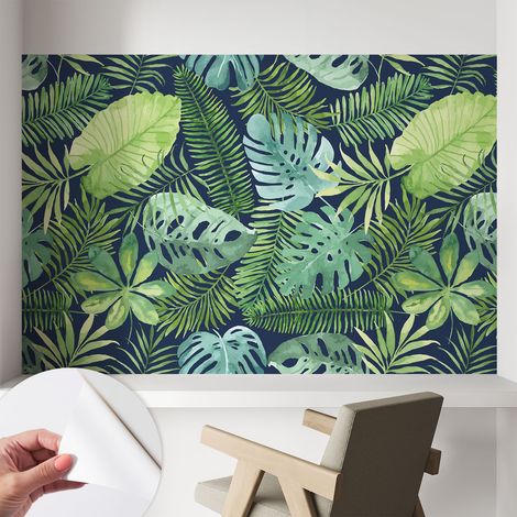 Papier peint adhésif autocollant pour salon chambre à coucher peint imprimé Installation facile Feuilles tropicales 104x70 cm (1/5)