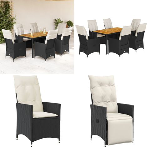 Ensemble à manger de jardin coussins 7pcs Noir Résine tressée - Fauteuil de jardin - Table de jardin (1/5)