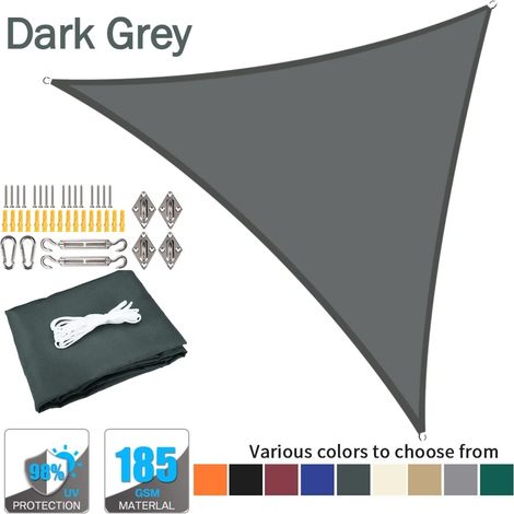 (Gris foncé, accessoires de montage inclus, 500 x 500 x 700 cm) Voile d'ombrage triangulaire imperméable, tente de piscine pour terrasse extérieure (1/5)