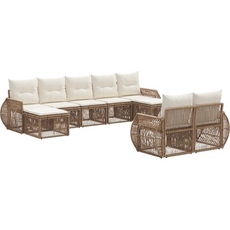 Gartensofa-set 9 pcs Beige und Cremeweiß Poly-Rattan vidaXL