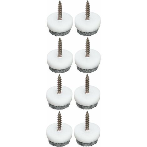 8x Patin vis blanc avec feutrine grise pour chaise table meuble à visser Protection Parquel Sol Embout Feutre Universel, Ø40mm (1/2)