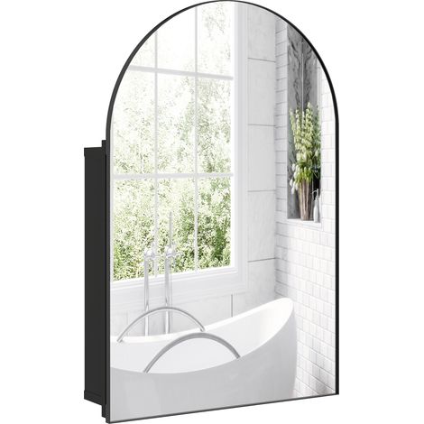 HOMCOM Bathroom Mirror Cabinet with Mirror Arched Wall Cabinet Black