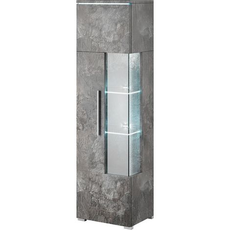 Vitrinenhochschrank Designkollektion BOMBAY. Farbe Schiefergrau. Linkstürig