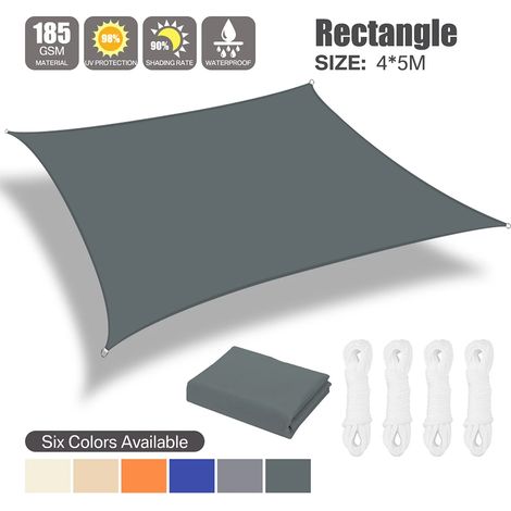 (Gris foncé 5 x 4 m) Auvent imperméable, toile d'ombrage pour terrasse et jardin extérieur (1/4)