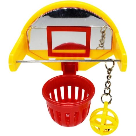 Panier de basket miniature en plastique avec ballon et chaîne, jouet éducatif pour perroquet, contribue au développement de son intelligence. (1/3)