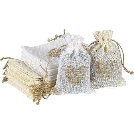 Petits sacs cadeaux en forme de cœur, lot de 20, en jute de 2 couleurs, parfaits pour offrir. (1/5)