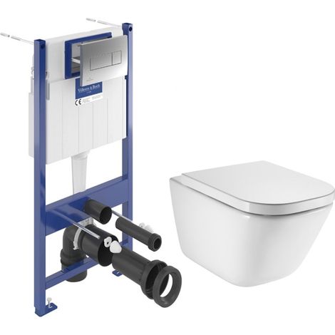 ViConnect Pro S WC-Set Vorwandelement + Wand-WC spülrandlos Roca mit SoftClose-Sitz + Platte (VBROGAWR02-IN)