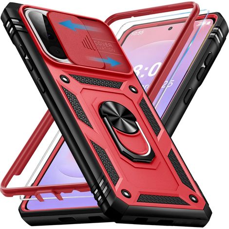 Coque pour Samsung Galaxy A37 5G avec Verre Trempé, 360° Antichoc Étui de Militaire Protection Anneau Support Renforcée Armure Telephone Housse pour Samsung A37 5G Case (Rouge) (1/5)