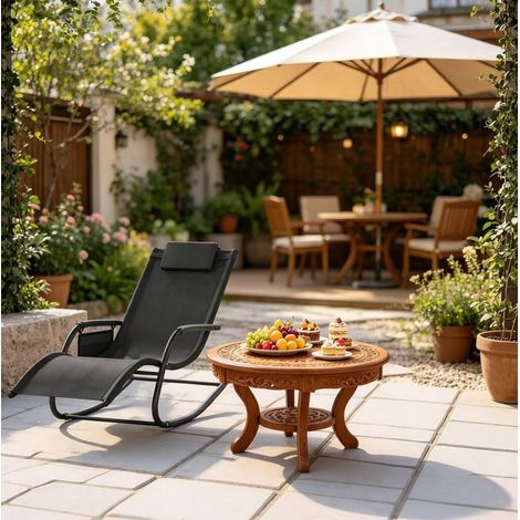 sessel liegestuhl outdoor schwarz Metall Polyester OKMYHOME (1/5)