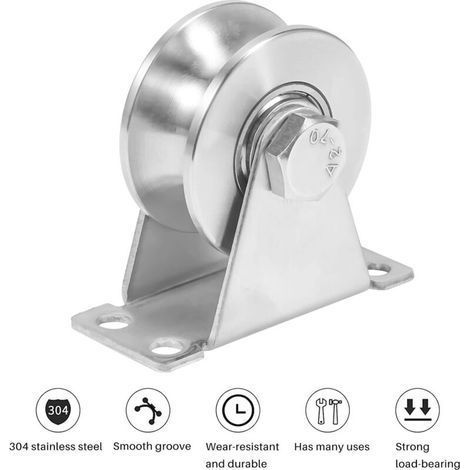 Poulie de renvoi en acier inoxydable - Poulie à rainure en V - Forte capacité de charge - En acier inoxydable épais - Silencieux - Pour cordes (1/4)