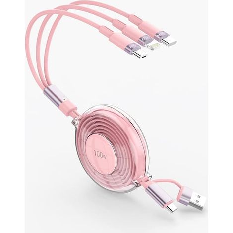 Câble multi-USB C 100 W, modèle 2025, 3 en 2, rétractable, pour iPhone et autres appareils. (1/4)