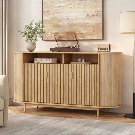 Sideboard (140x40x78 cm), mit 3 Türen, vertikaler Linienstruktur, MDF und Spanplatte, Natur (1/5)